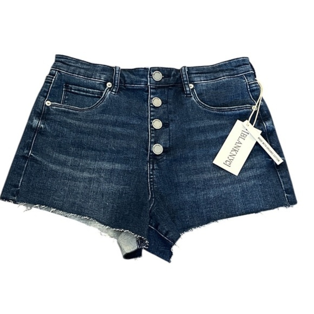 New Blank NYC The Lenox High Rise Shorts Dark Wash Button Fly Cut Off 27